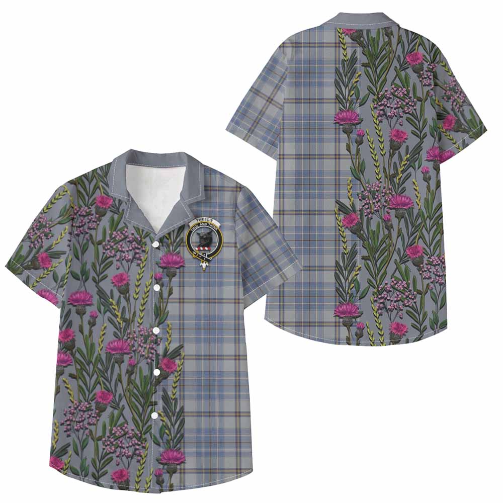 Tweedie Family Crest Tartan Kid Hawaiian Shirt Scottish Thistle Flower Pattern Half Style - Tartan Vibes Clothing