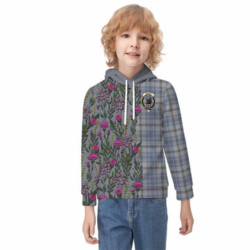 Tweedie Family Crest Tartan Kid Hoodie Scottish Thistle Flower Pattern Half Style - Tartan Vibes Clothing