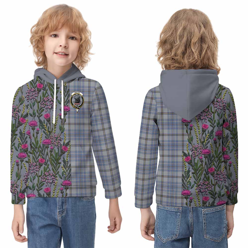 Tweedie Family Crest Tartan Kid Hoodie Scottish Thistle Flower Pattern Half Style - Tartan Vibes Clothing