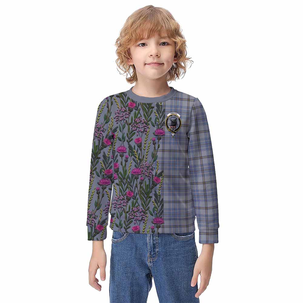 Tweedie Family Crest Tartan Kid Knitted Sweatshirt Scottish Thistle Flower Pattern Half Style - Tartan Vibes Clothing