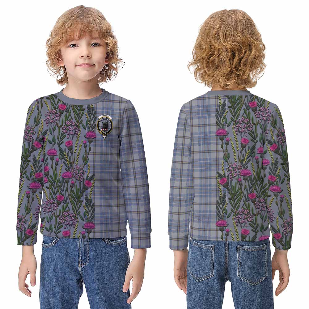 Tweedie Family Crest Tartan Kid Knitted Sweatshirt Scottish Thistle Flower Pattern Half Style - Tartan Vibes Clothing