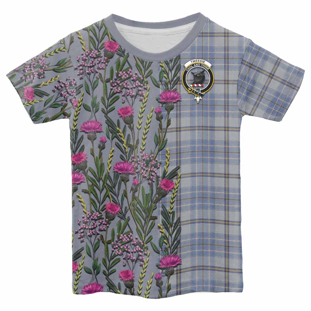 Tweedie Family Crest Tartan Kid T-shirt Scottish Thistle Flower Pattern Half Style - Tartan Vibes Clothing