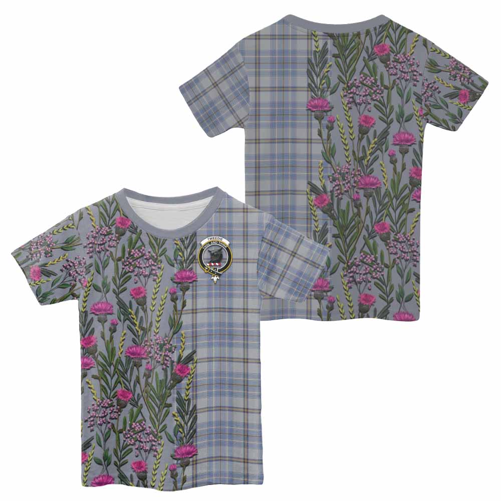 Tweedie Family Crest Tartan Kid T-shirt Scottish Thistle Flower Pattern Half Style - Tartan Vibes Clothing