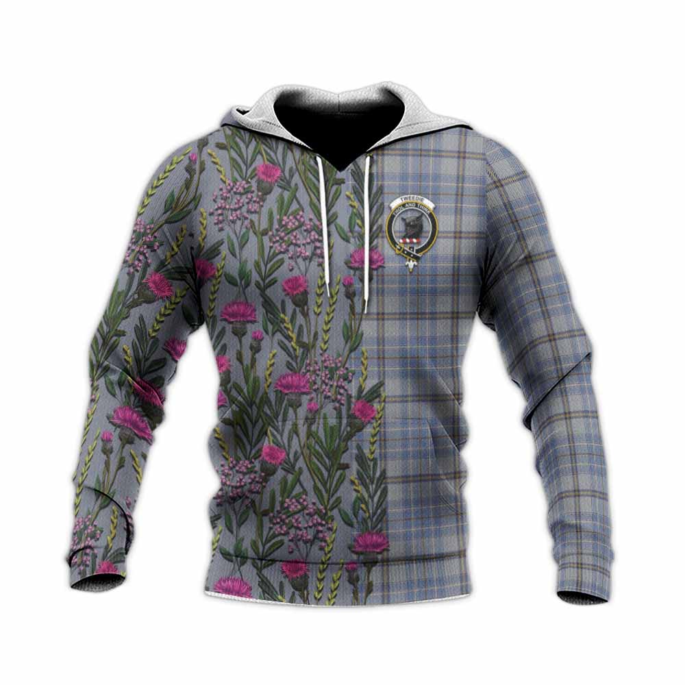 Tweedie Family Crest Tartan Knitted Hoodie Scottish Thistle Flower Pattern Half Style - Tartan Vibes Clothing