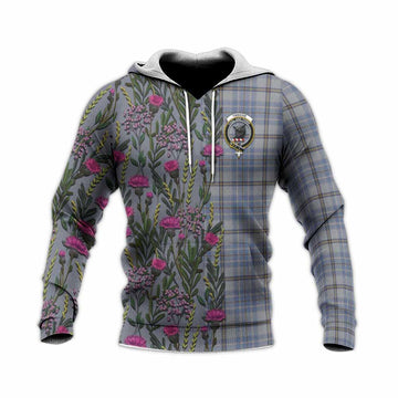 Tweedie Family Crest Tartan Knitted Hoodie Scottish Thistle Flower Pattern Half Style