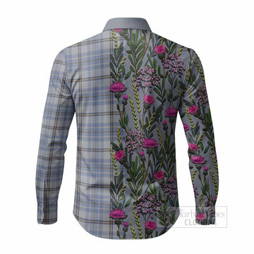 Tweedie Family Crest Tartan Long Sleeve Button Shirts Scottish Thistle Flower Pattern Half Style