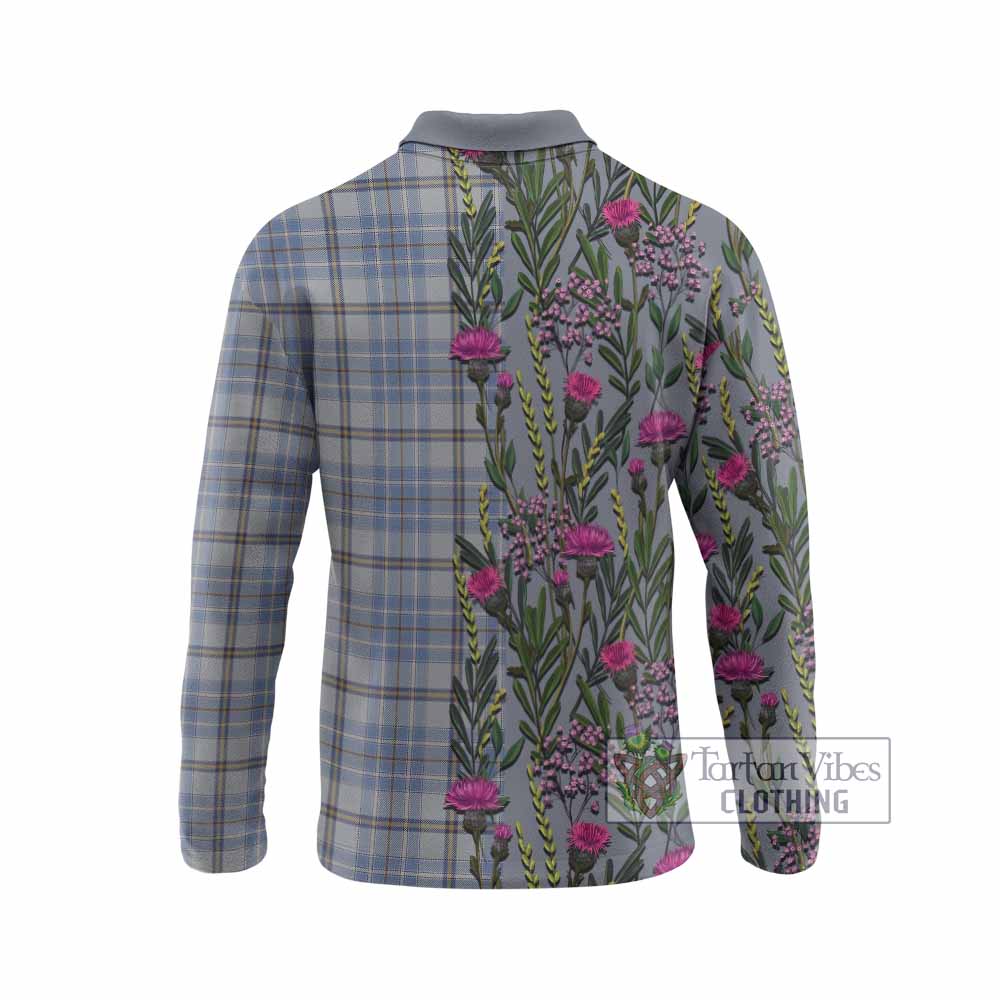 Tweedie Family Crest Tartan Long Sleeve Polo Shirt Scottish Thistle Flower Pattern Half Style - Tartan Vibes Clothing