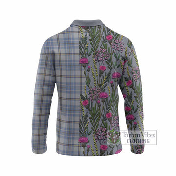 Tweedie Family Crest Tartan Long Sleeve Polo Shirt Scottish Thistle Flower Pattern Half Style