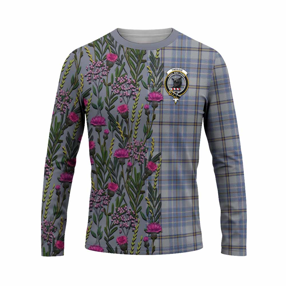 Tweedie Family Crest Tartan Long Sleeve T-Shirt Scottish Thistle Flower Pattern Half Style - Tartan Vibes Clothing