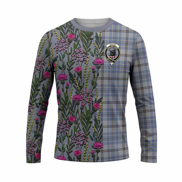 Tweedie Family Crest Tartan Long Sleeve T-Shirt Scottish Thistle Flower Pattern Half Style