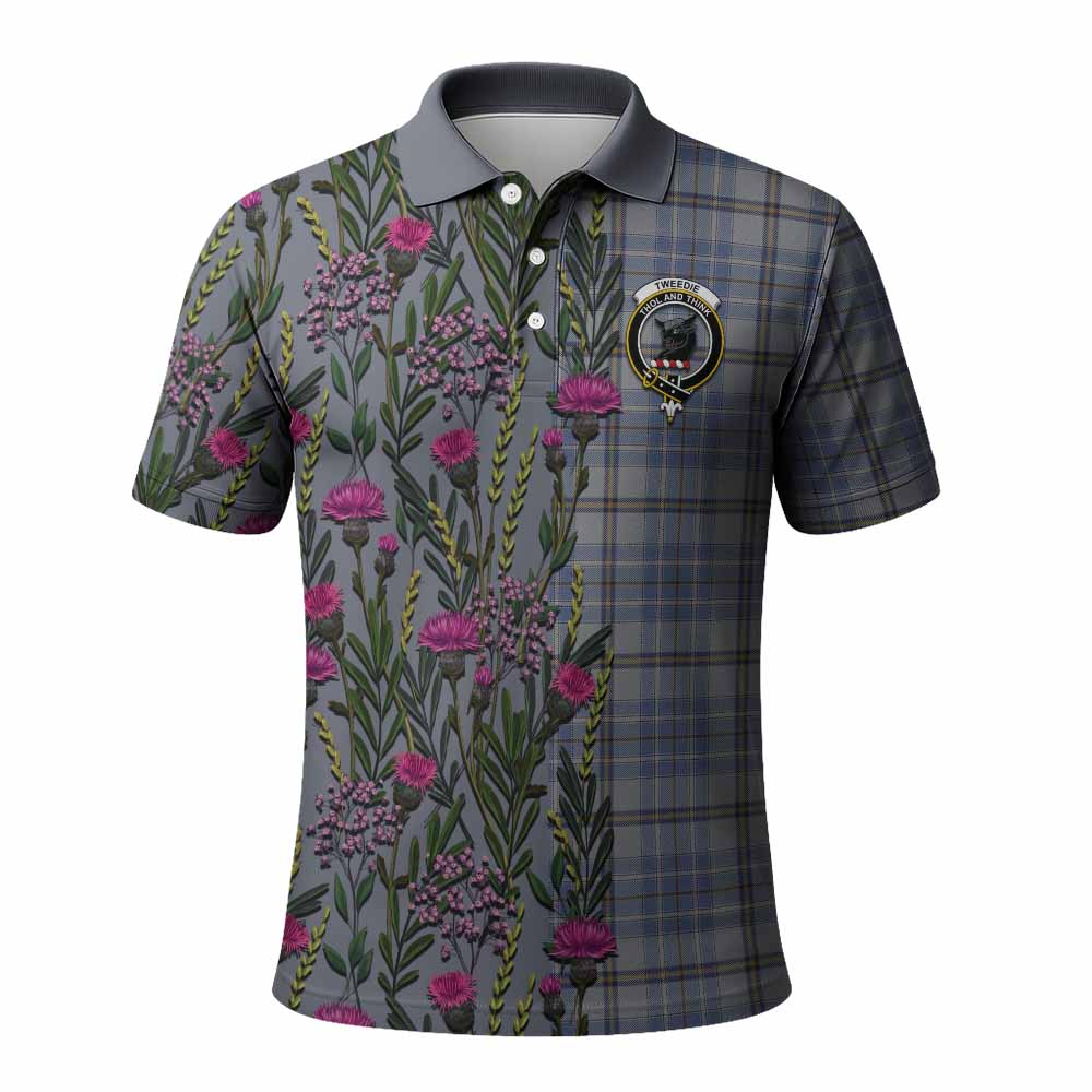 Tweedie Family Crest Tartan Polo Shirt Scottish Thistle Flower Pattern Half Style - Tartan Vibes Clothing