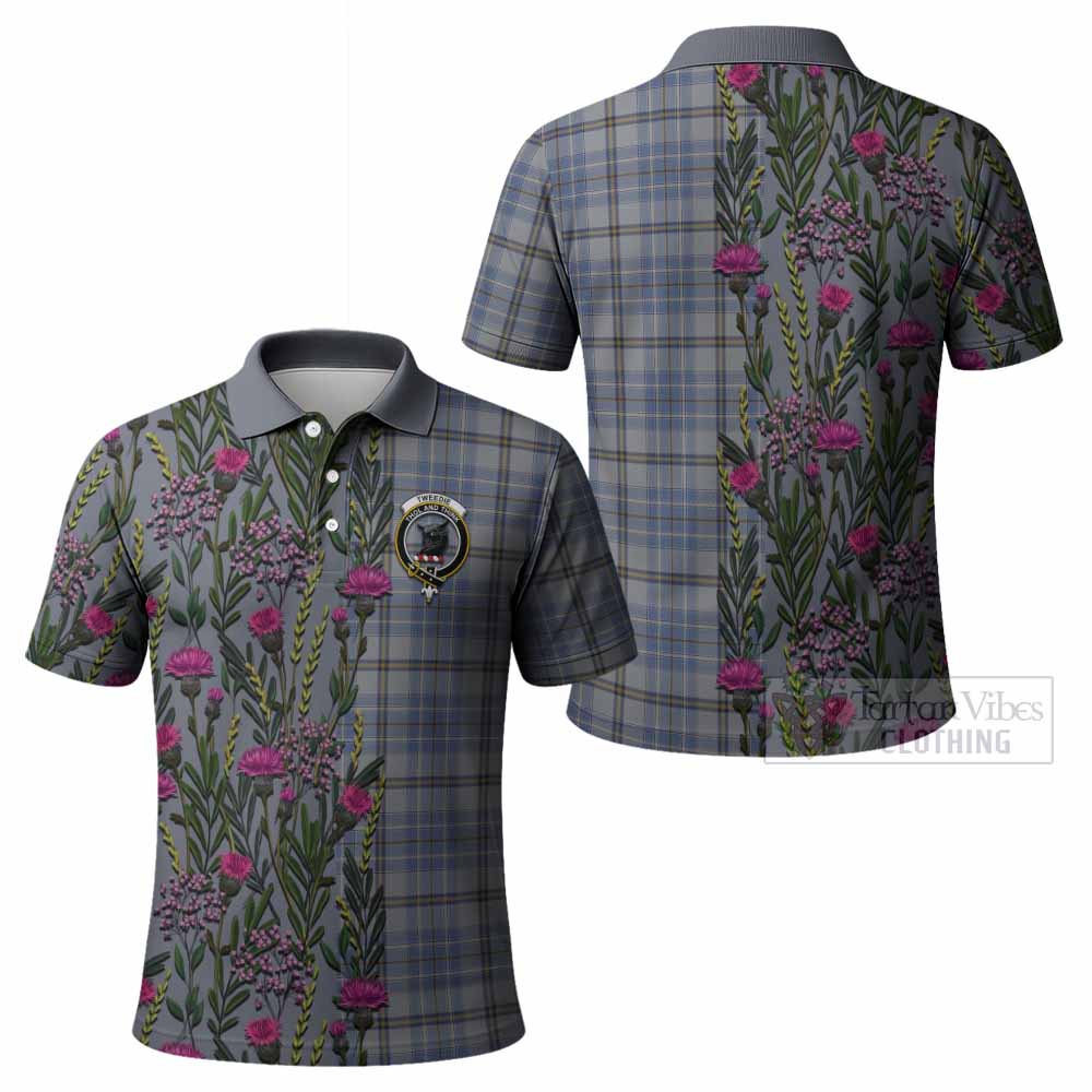 Tweedie Family Crest Tartan Polo Shirt Scottish Thistle Flower Pattern Half Style - Tartan Vibes Clothing