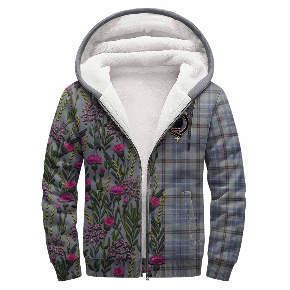 Tweedie Family Crest Tartan Sherpa Hoodie Scottish Thistle Flower Pattern Half Style - Tartan Vibes Clothing