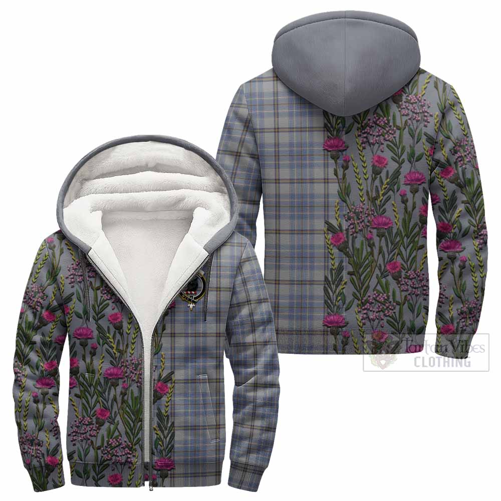 Tweedie Family Crest Tartan Sherpa Hoodie Scottish Thistle Flower Pattern Half Style - Tartan Vibes Clothing