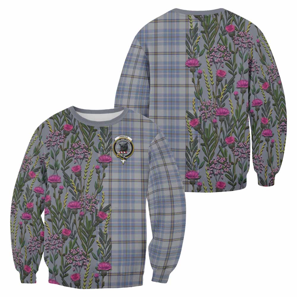 Tweedie Family Crest Tartan Sweatshirt Scottish Thistle Flower Pattern Half Style - Tartan Vibes Clothing