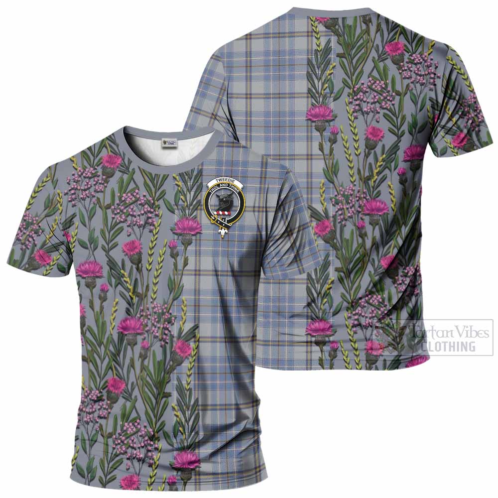 Tweedie Family Crest Tartan T-Shirt Scottish Thistle Flower Pattern Half Style - Tartan Vibes Clothing