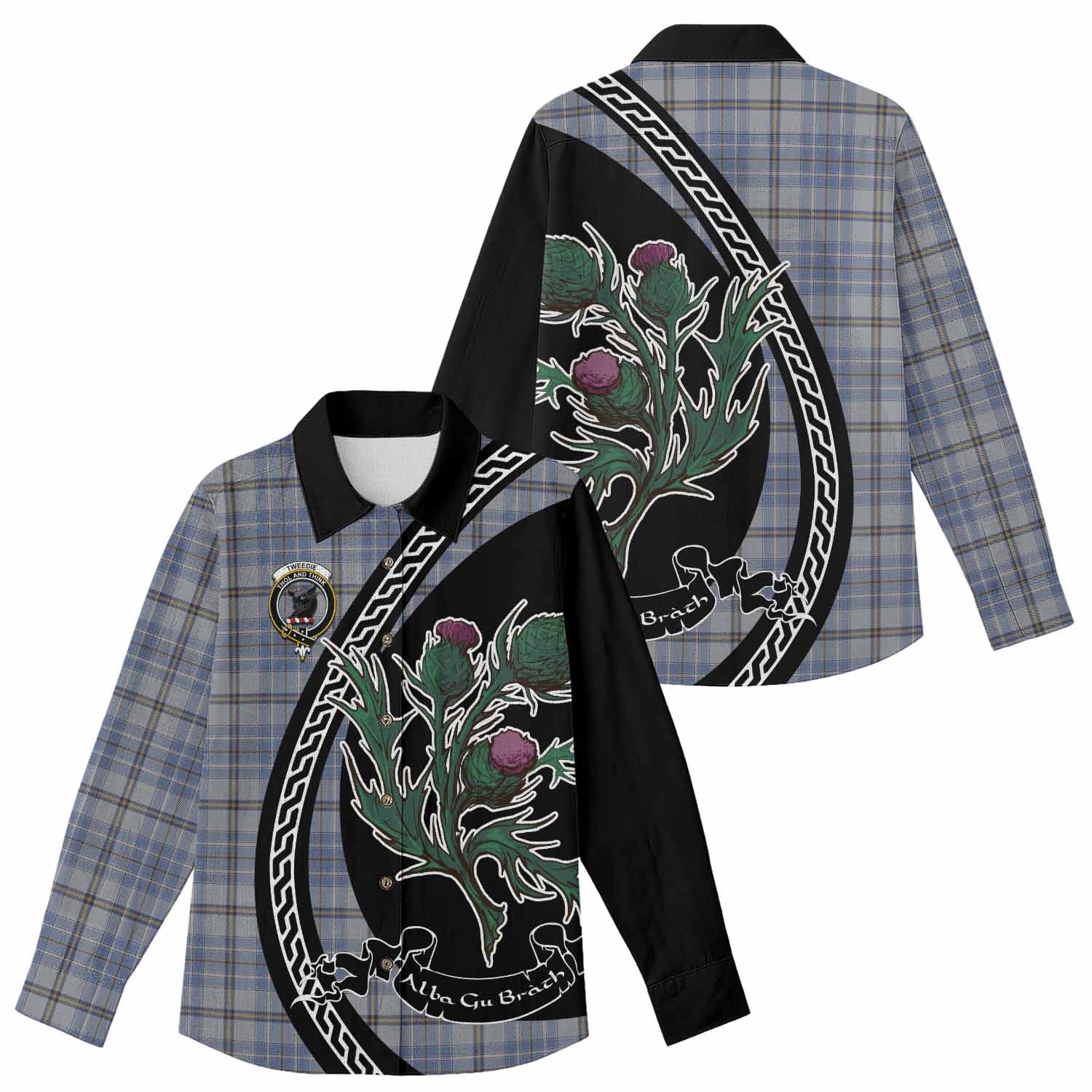 Tweedie Family Crest Tartan Women Casual Shirt Alba Thistle Inspired - Tartan Vibes Clothing