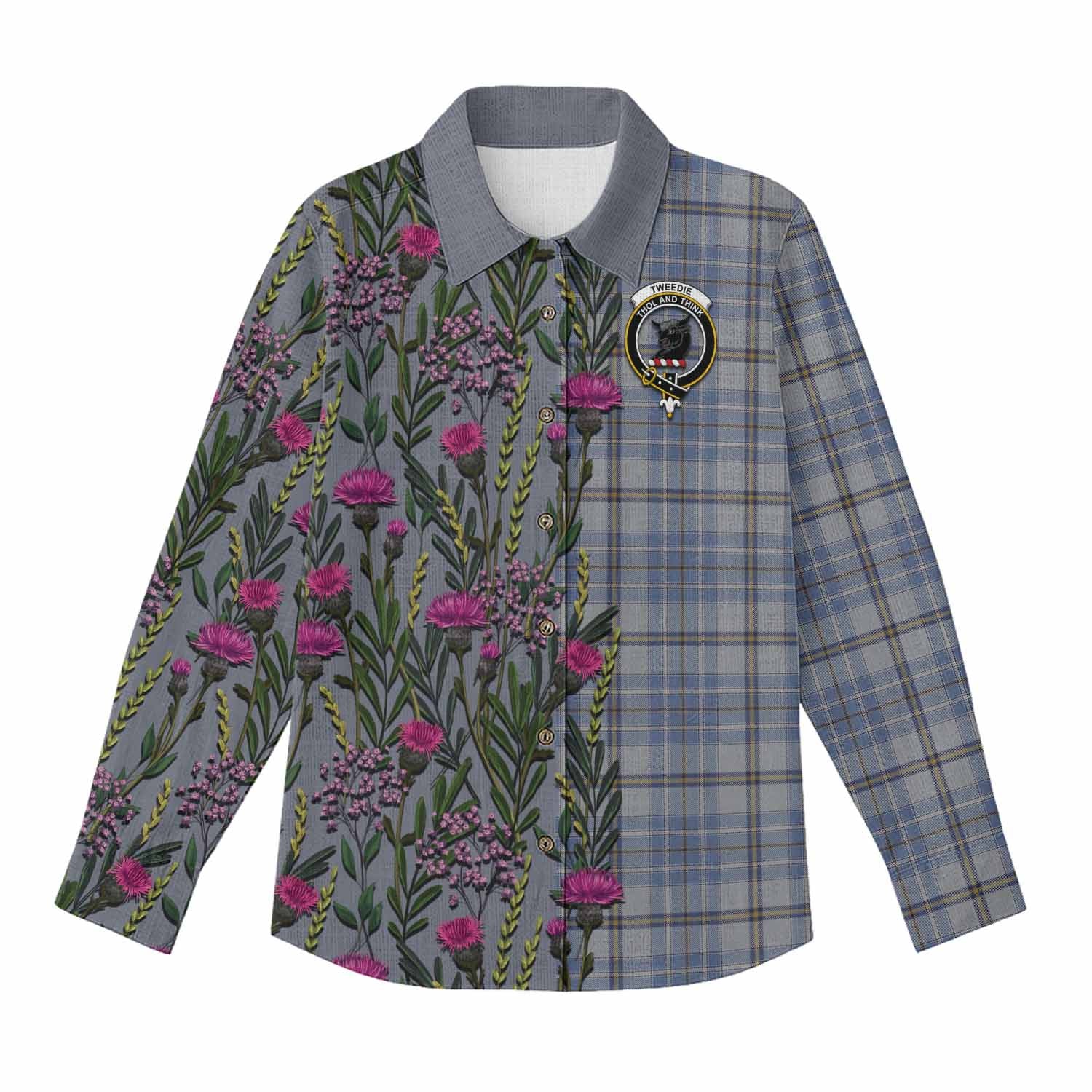 Tweedie Family Crest Tartan Women Casual Shirt Scottish Thistle Flower Pattern Half Style - Tartan Vibes Clothing