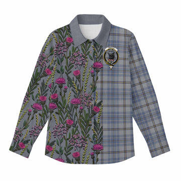 Tweedie Family Crest Tartan Women Casual Shirt Scottish Thistle Flower Pattern Half Style