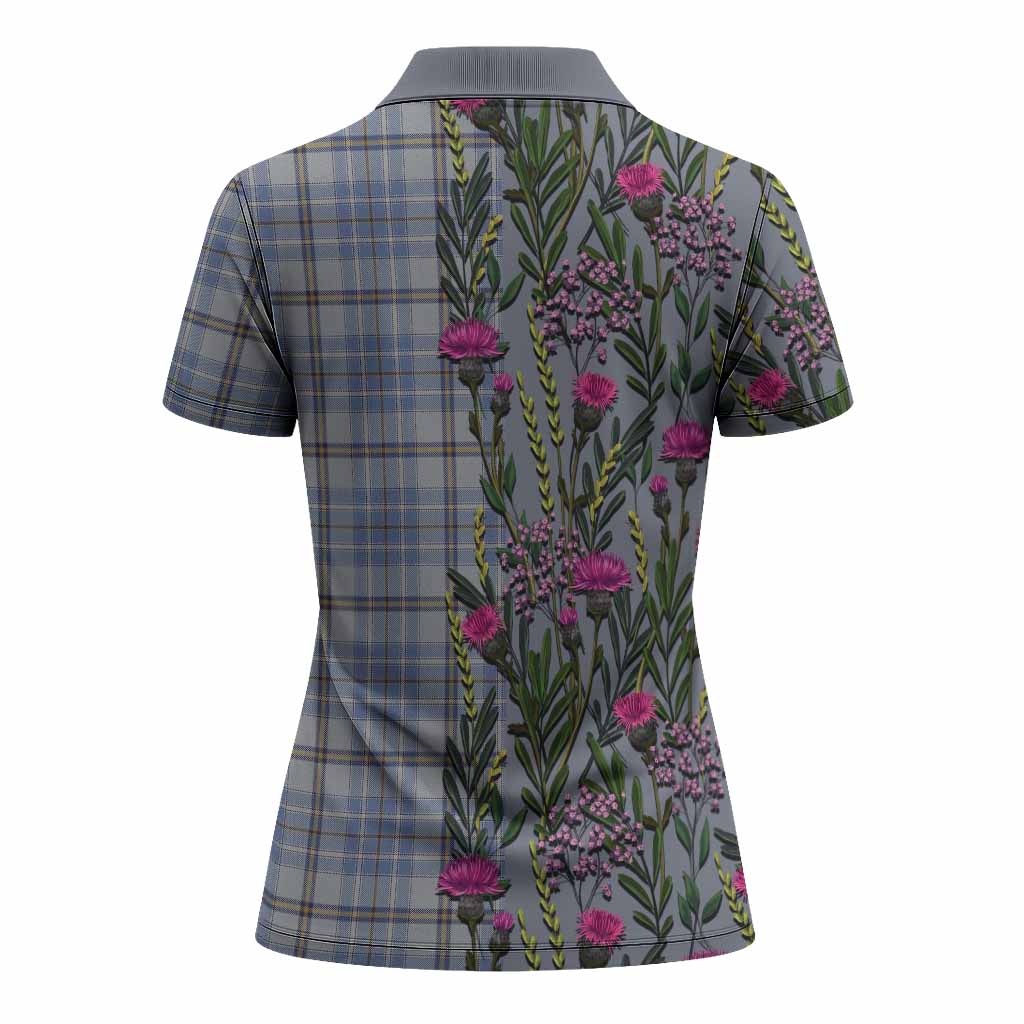 Tweedie Family Crest Tartan Women Polo Shirt Scottish Thistle Flower Pattern Half Style - Tartan Vibes Clothing