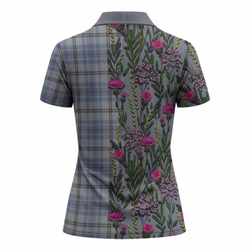 Tweedie Family Crest Tartan Women Polo Shirt Scottish Thistle Flower Pattern Half Style