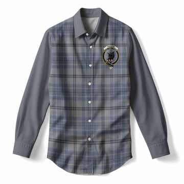 Tweedie Tartan Accent Women Casual Shirt with Family Crest