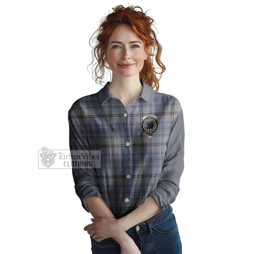 Tweedie Tartan Accent Women Casual Shirt with Family Crest