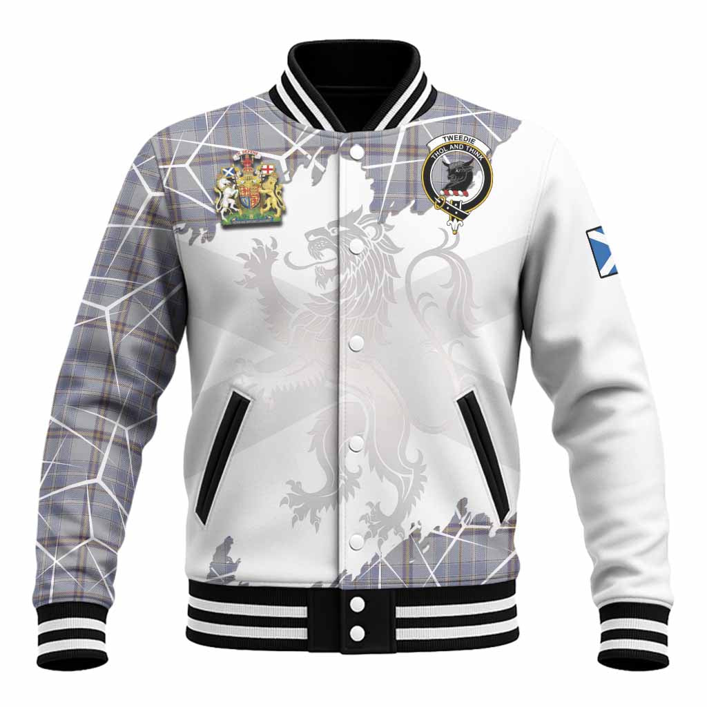 Tweedie Tartan Baseball Jacket with Family Crest and Lion Rampant Grunge Style