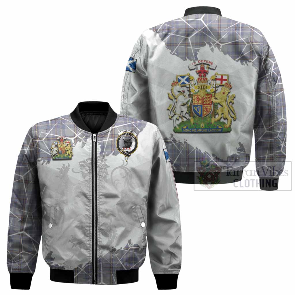 Tweedie Tartan Bomber Jacket with Family Crest and Lion Rampant Grunge Style