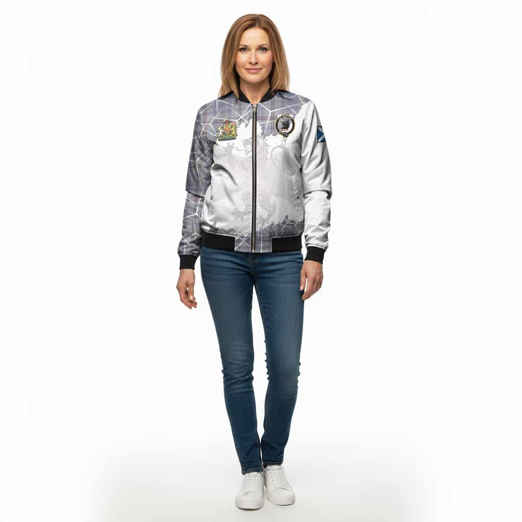 Tweedie Tartan Bomber Jacket with Family Crest and Lion Rampant Grunge Style