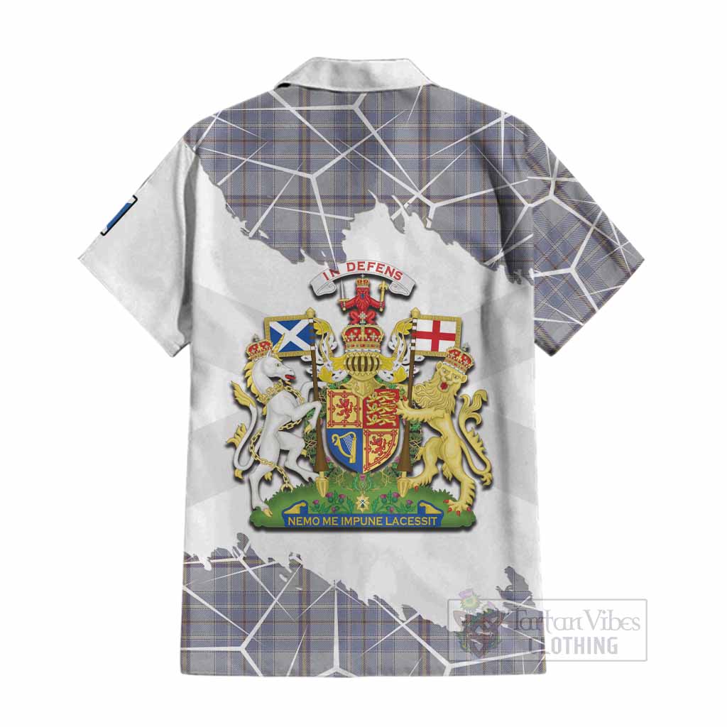 Tweedie Tartan Cotton Hawaiian Shirt with Family Crest and Lion Rampant Grunge Style