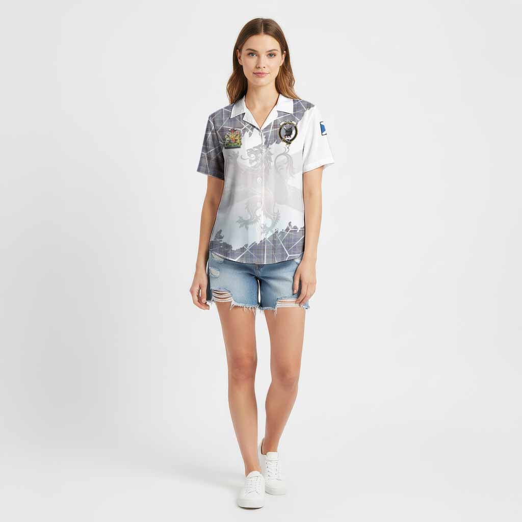 Tweedie Tartan Cotton Hawaiian Shirt with Family Crest and Lion Rampant Grunge Style