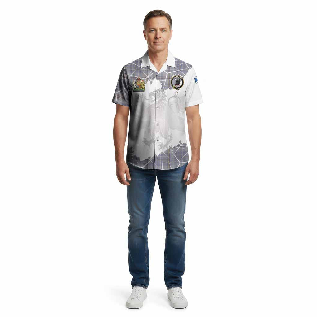 Tweedie Tartan Cotton Hawaiian Shirt with Family Crest and Lion Rampant Grunge Style