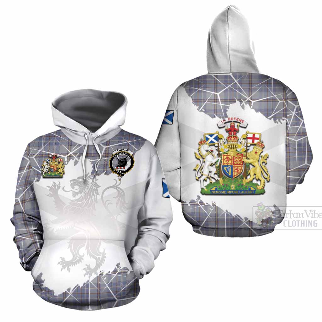 Tweedie Tartan Cotton Hoodie with Family Crest and Lion Rampant Grunge Style