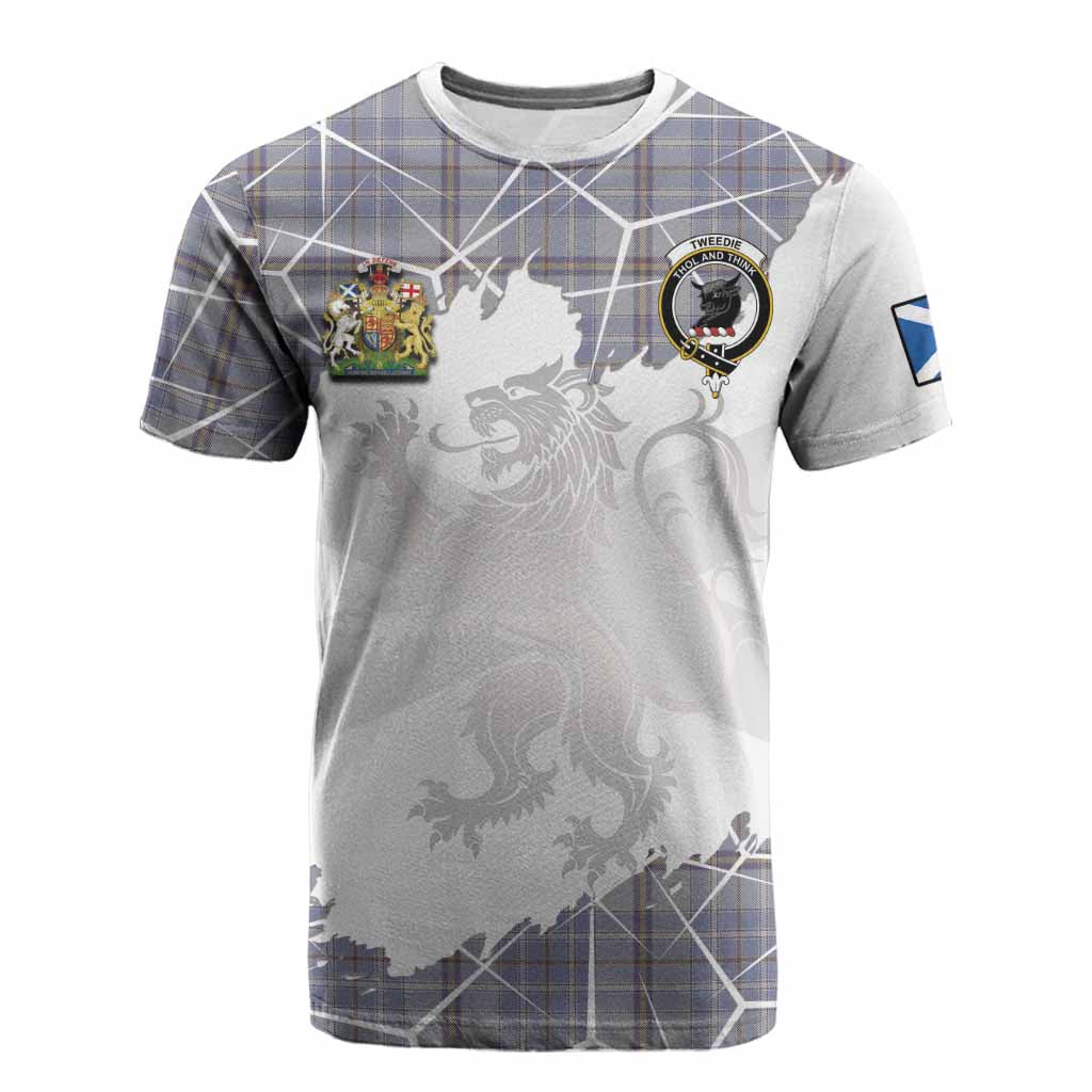 Tweedie Tartan Cotton T-shirt with Family Crest and Lion Rampant Grunge Style