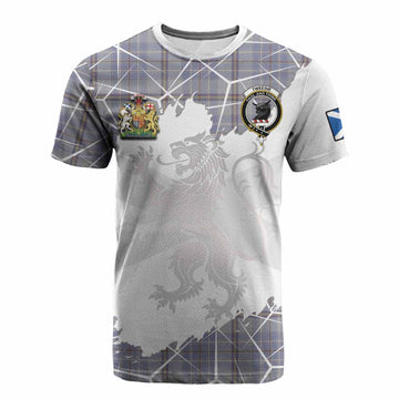 Tweedie Tartan Cotton T-shirt with Family Crest and Lion Rampant Grunge Style
