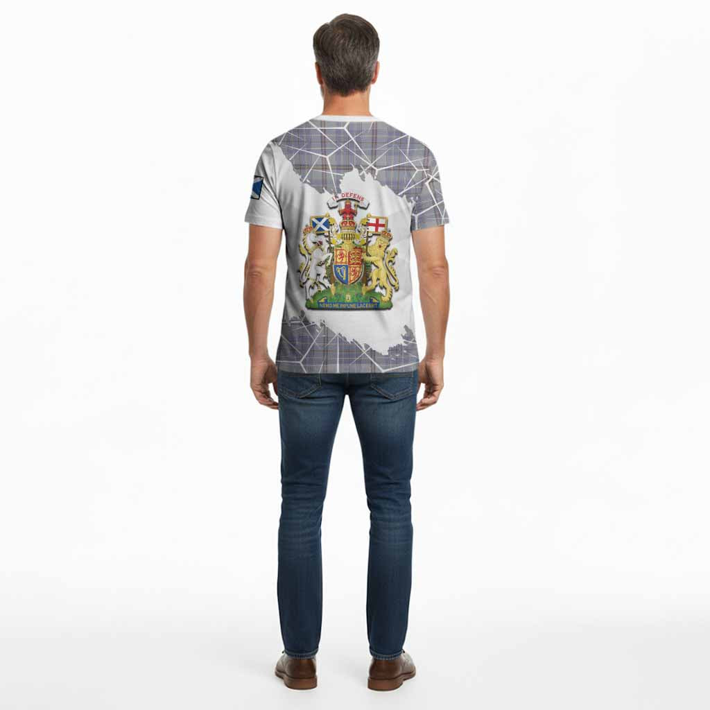 Tweedie Tartan Cotton T-shirt with Family Crest and Lion Rampant Grunge Style