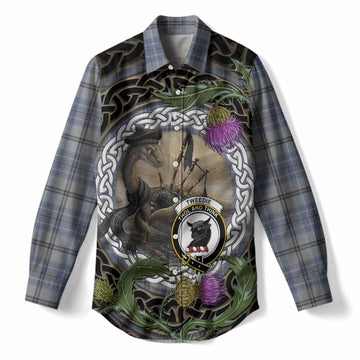 Tweedie Tartan Crest Bagpipe Nessie Women Casual Shirt Scottish Loch Ness Monster Celtic Thistle