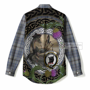 Tweedie Tartan Crest Bagpipe Nessie Women Casual Shirt Scottish Loch Ness Monster Celtic Thistle