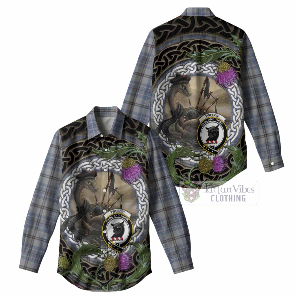Tweedie Tartan Crest Bagpipe Nessie Women Casual Shirt Scottish Loch Ness Monster Celtic Thistle