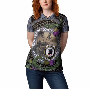 Tweedie Tartan Crest Bagpipe Nessie Women Polo Shirt Scottish Loch Ness Monster Celtic Thistle