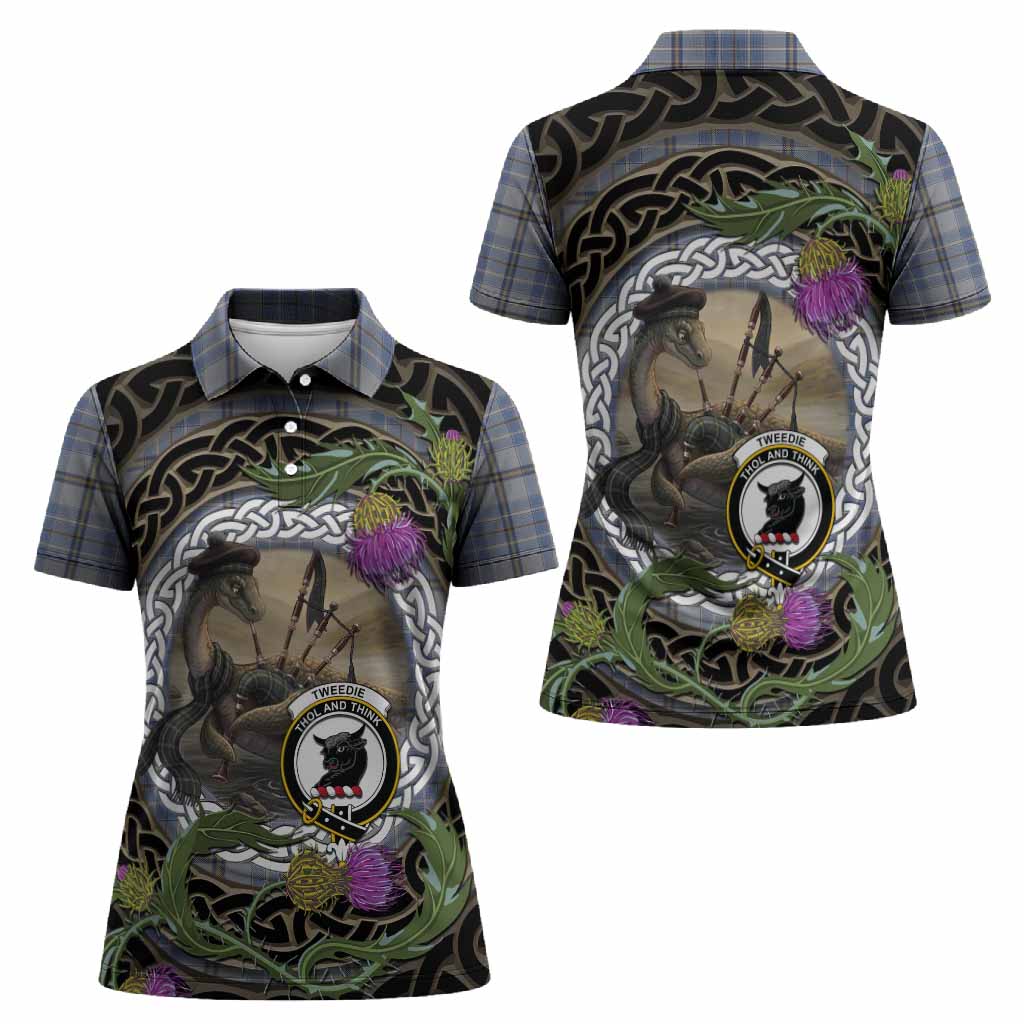 Tweedie Tartan Crest Bagpipe Nessie Women Polo Shirt Scottish Loch Ness Monster Celtic Thistle