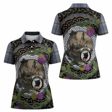 Tweedie Tartan Crest Bagpipe Nessie Women Polo Shirt Scottish Loch Ness Monster Celtic Thistle