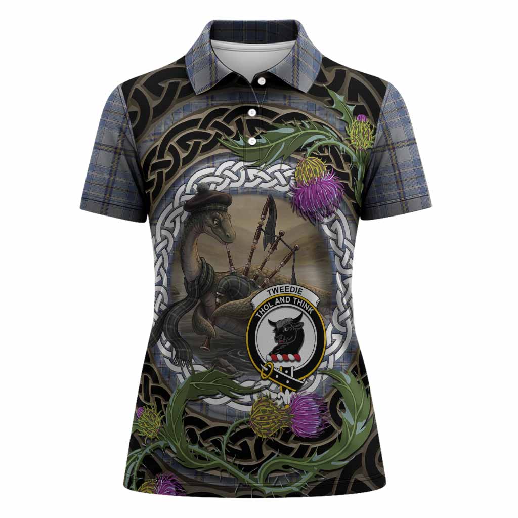 Tweedie Tartan Crest Bagpipe Nessie Women Polo Shirt Scottish Loch Ness Monster Celtic Thistle