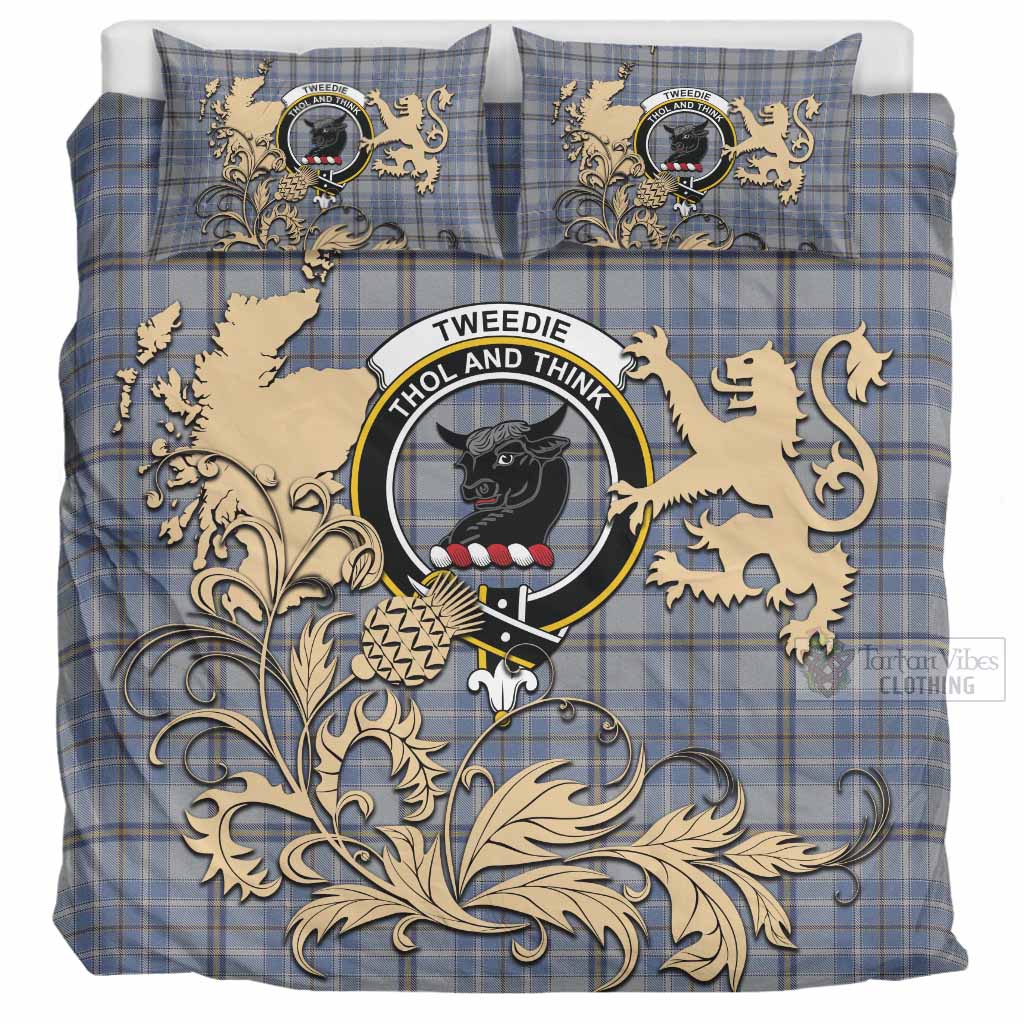 Tweedie Tartan Crest Bedding Set with Scottish Iconic Symbols 