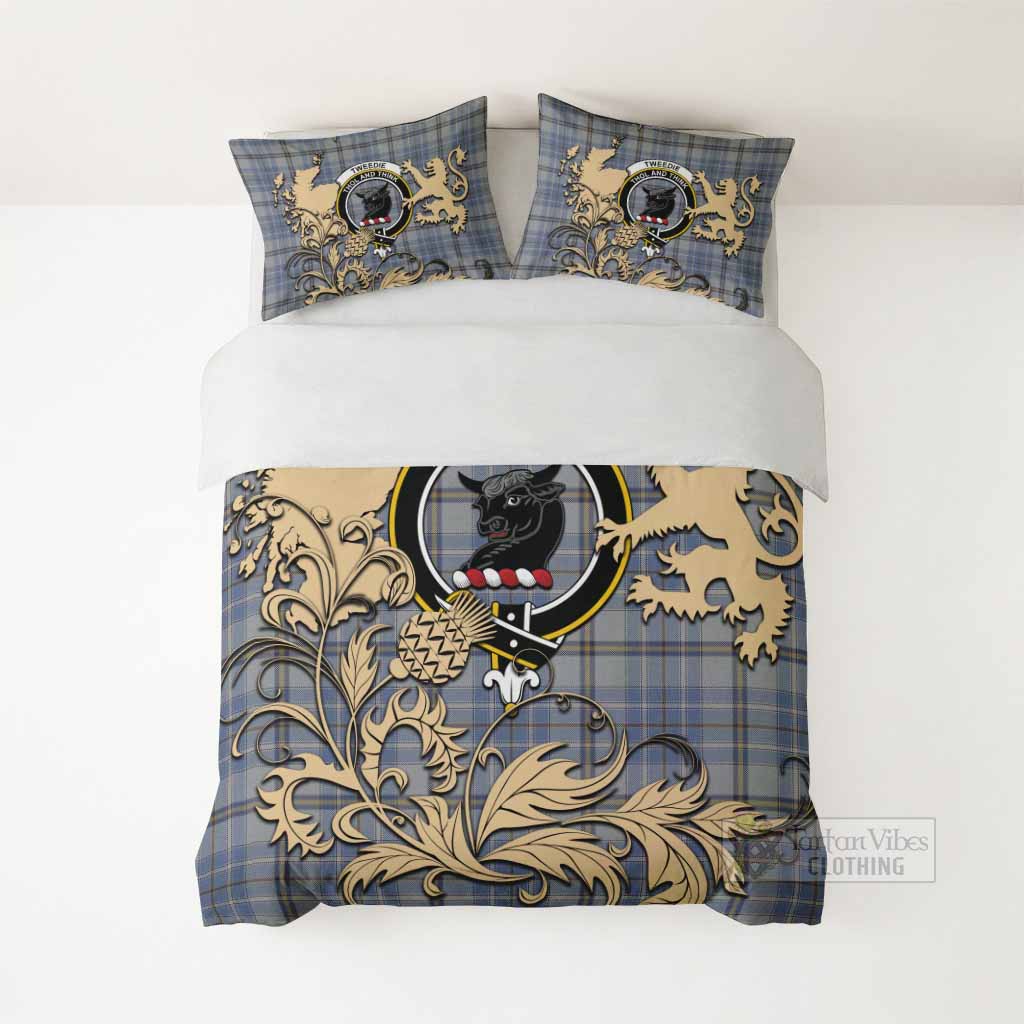 Tweedie Tartan Crest Bedding Set with Scottish Iconic Symbols 