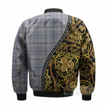 Tweedie Tartan Crest Bomber Jacket Celtic Knot and Triple Trickle Spiral Symbols