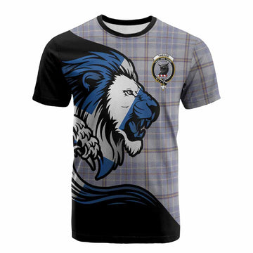 Tweedie Tartan Crest Cotton T-shirt Scottish Golden Lions Wave Flow