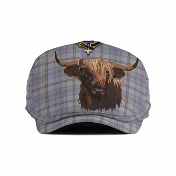 Tweedie Tartan Crest Flat Cap, Jeff Cap Scotland Heilan Coo Tartan Seamless Style