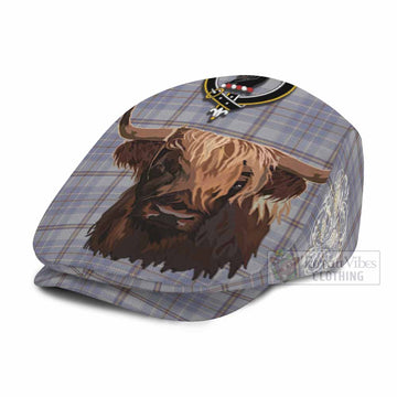 Tweedie Tartan Crest Flat Cap, Jeff Cap Scotland Heilan Coo Tartan Seamless Style